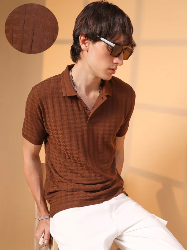 Houndstooth-Textured Polo T-Shirt